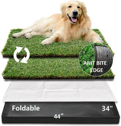 HQ4US Dog Grass Pad with Foldable Dog Litter Box, Small Liner Base (23”×15”) for Balcony, 2 Artficial Grass Pee Pads for Dogs, Dog Pee Pad Holder, Potty Training