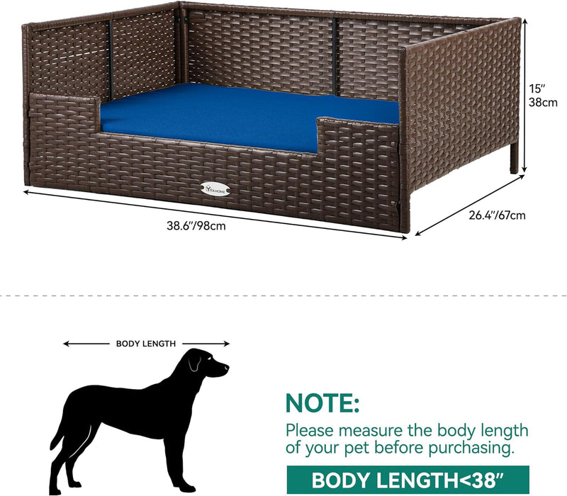 YITAHOME Blue Rattan Dog Bed - Water Resistant Pet Sofa for LargeSmall Dogs  Cats 386L264W15H