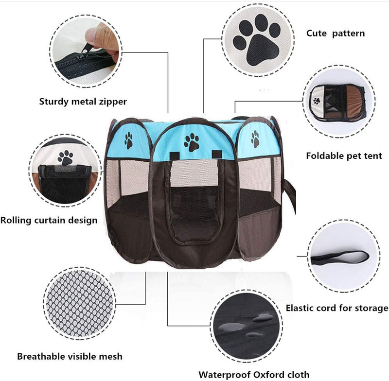 Portable Pet Playpen - Foldable IndoorOutdoor Exercise Kennel with Tent Mesh Cover - Blue S 28x28x18 for DogsCatsRabbits