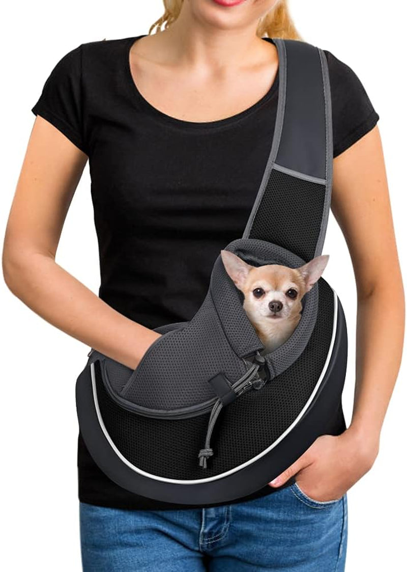 YUDODO Pet Dog Sling Carrier Mesh Hand Free Adjustable Dog Satchel Carrier Bag Papoose Crossbody for Small Medium Dog Cat Rabbit (M(up to 10 lbs), Black)