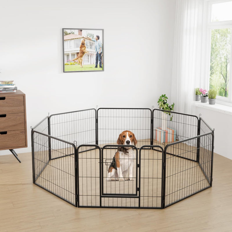 FDW 8-Panel Dog Playpen - Portable Metal Puppy Exercise Pen 24 IndoorOutdoor Folding Kennel Heavy Duty Fence for Yard and Camping Black