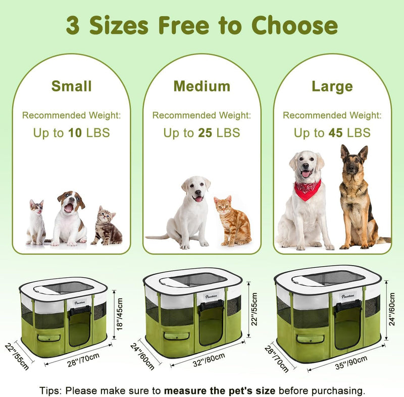 Pawaboo Portable Pet Playpen - Foldable Dog Tent Kennel for IndoorOutdoor - Free Carry Case  Bowl - For PuppyCatBunny - Green