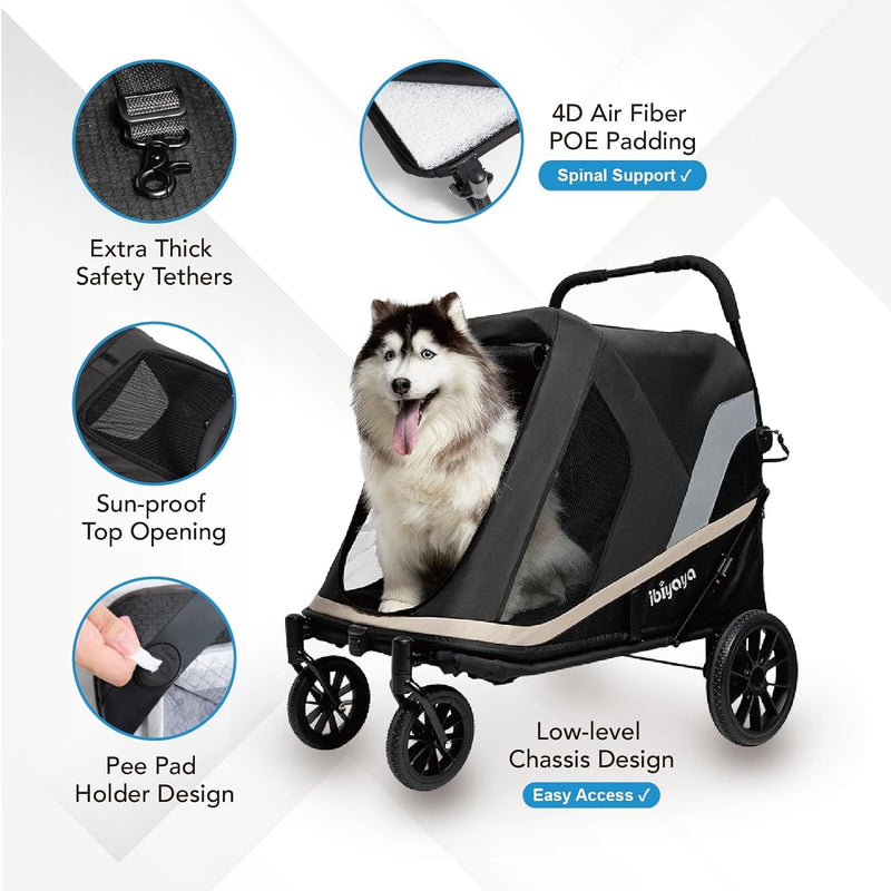 Ibiyaya Grand Cruiser Dog Stroller for Large Dogs - Comfortable and Durable Heavy Duty Design - Black