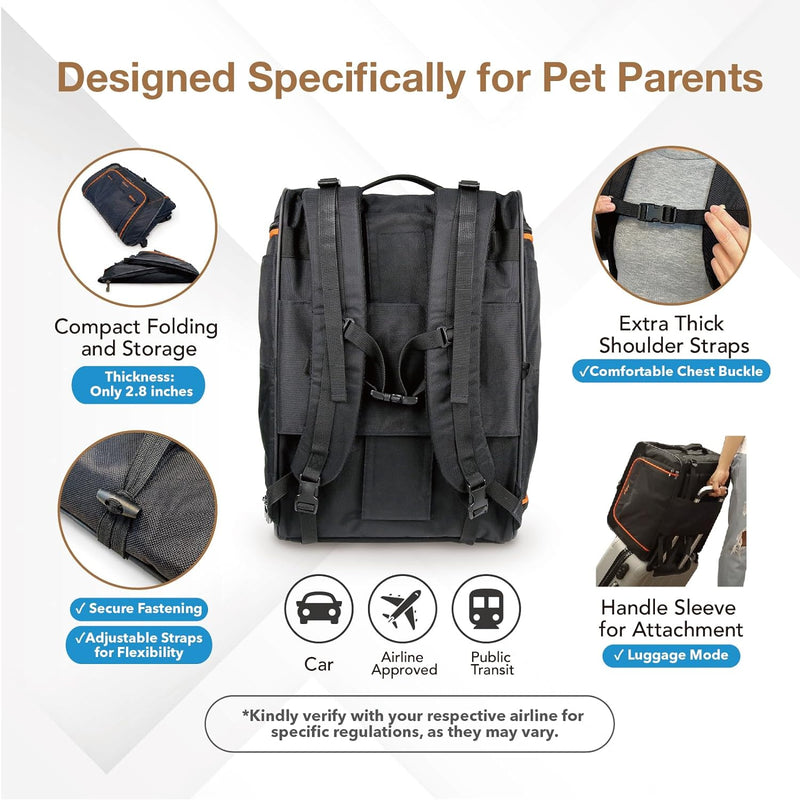 ibiyaya - Dog Sling Carrier for Dogs and Cats - JetPaw Expandable Pet Carrier for Cats, Dogs, and Rabbits - Airline Approved and Travel Friendly 5 in 1 Dog Carrier - Black and Orange