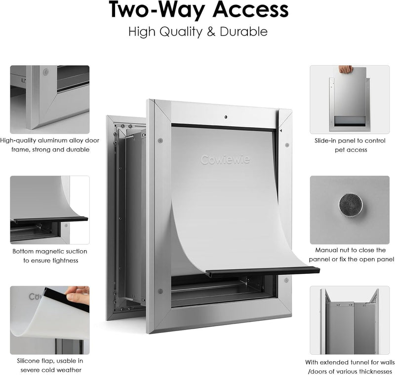 Cowiewie Pet Door for Wall - Upgrade Double Flaps Durable Lockable - Large Up to 100 Lb