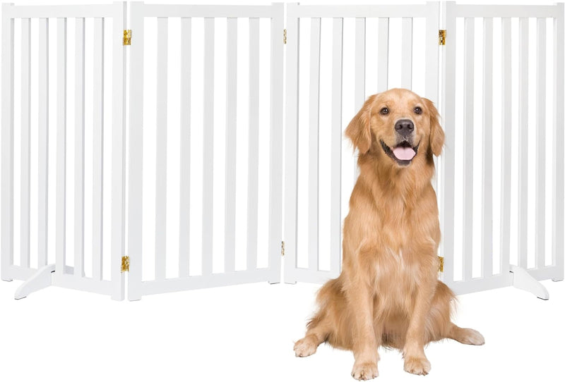 Freestanding Pet Gate - Tall Wood Safety Fence - Support Feet - 3 Panel Design - Walnut