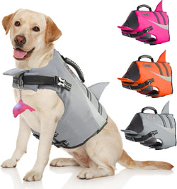 X-Large Dog Life Jacket with Reflective Stripes and Shark Float Coat for Swimming and Boating - For Small Medium and Large Dogs