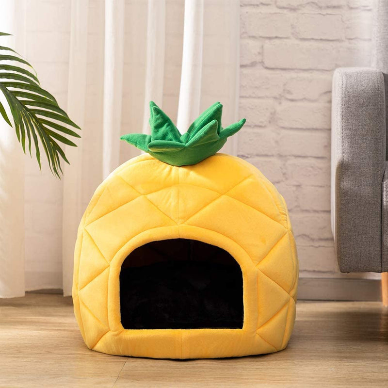 Yellow Pineapple Pet Bed for Cats and Small Dogs - Cozy Nest Sleeping House by Hollypet