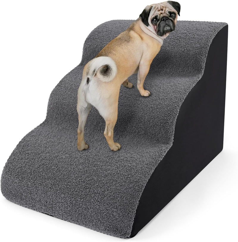 YUDODO 157 Dog Stairs - 3 Steps High Density Foam Non-Slip - for Small Dogs Older and Injured Dogs - Washable Cover Wide Steps - for High Beds and Couches