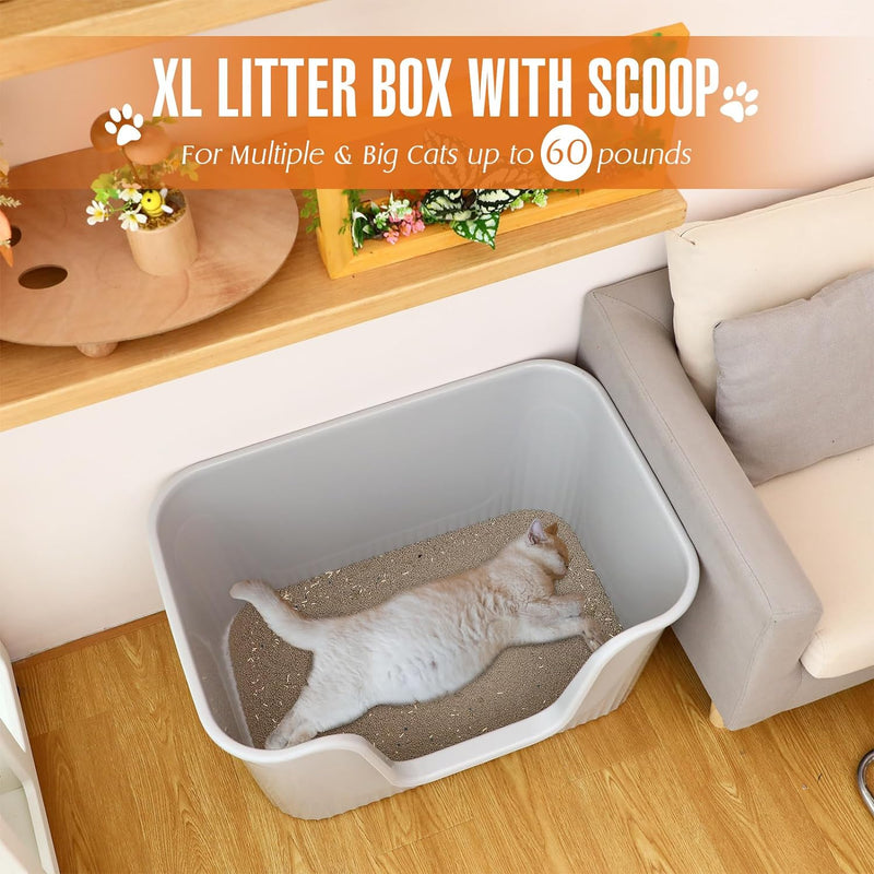 Hushee Enclosed Cat Litter Boxes 31.3 x 21.5 x 16.5'' Extra Large Covered Litter Box with Scoop Front Entry Two Exits Dual Applied XLarge Litter Box for Cats Dog up to 60 Lbs, Anti Leakage, Easy Clean