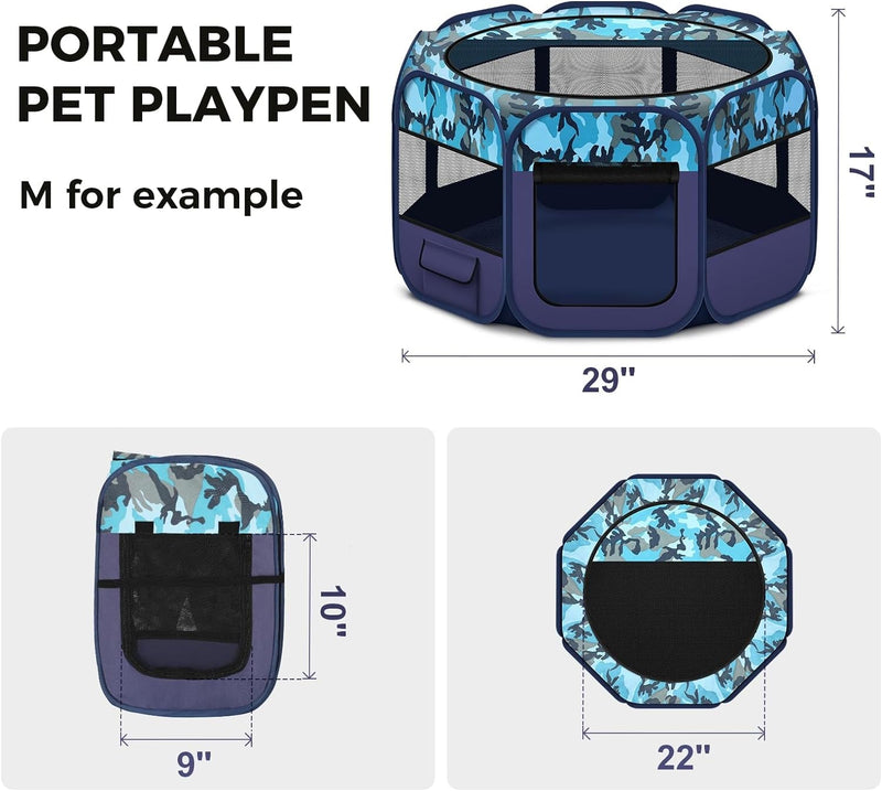 Portable Foldable Pet Playpen with Storage  Travel Bowl Medium 29 L29 W17 H