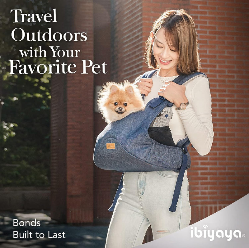 ibiyaya - Dog Sling Carrier for Dogs and Cats - Hug Pack Adjustable Pet Carrier for Dog Anxiety Relief - Light, Breathable, Weight Balancing Design - Travel Friendly Front Facing Pet Carrier - Blue