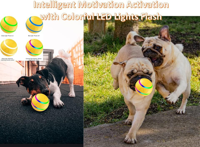 【Remote Control & 2023 NEWEST】PawDepot Smart Interactive Dog Toy Ball with LED Lights, Automatic/Active Rolling and Jumping for Cats and Puppy/Small/Medium Dogs, Washable USB Rechargeable (Yellow)