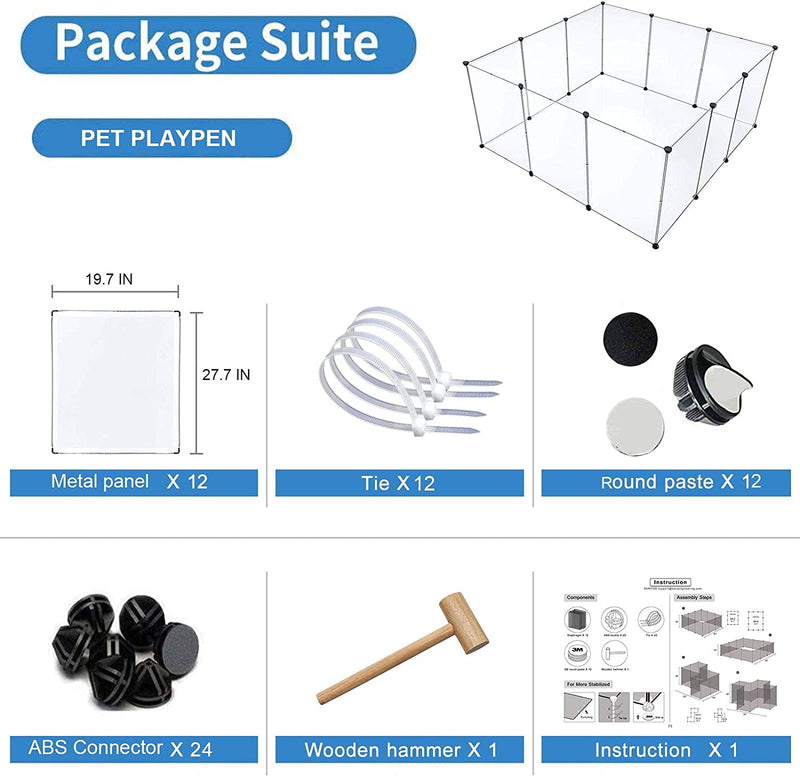 Portable Pet Playpen for Small Animals - Large Plastic Yard Fence - 12 Panels 277 x 197 - Smoke Grey