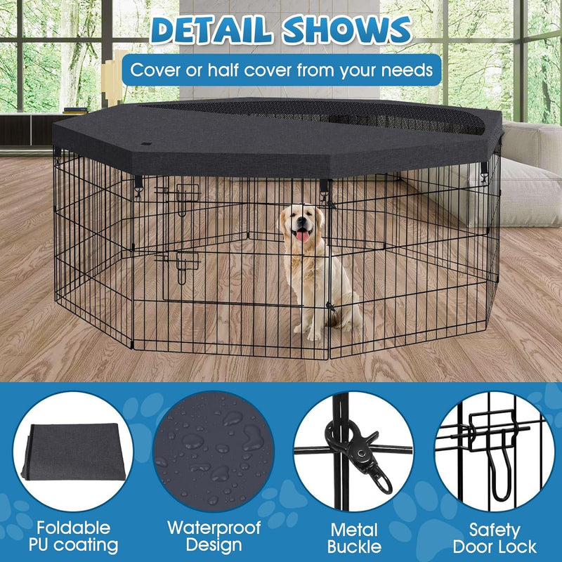 IndoorOutdoor Dog Playpen - Foldable Metal Exercise Yard with Top Cover - 8 Panels