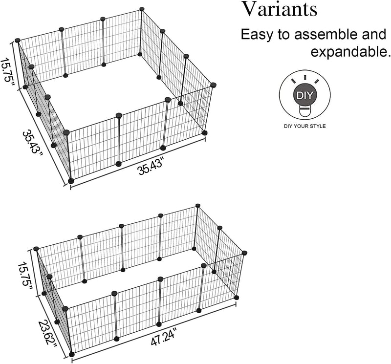 CAHOME Pet Playpen - Guinea Pig  Puppy Exercise Cage 12 Panel Grid Fence Portable Indoor Metal Yard - Black