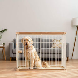 IRIS USA Large Wire Dog Crate with Tall Walls and Bottom Tray - Easy Assembly and Secure Latches Light BrownWhite