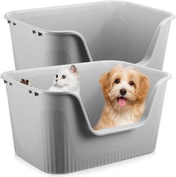 Hushee 2 Pcs Dog Litter Boxes High Sides 30.9 x 21.5 x 16.1'' Extra Large Litter Box Doggy Bathroom Open Top Low Entry Indoor Toilet for Large Dogs Cats 44lbs, Grey