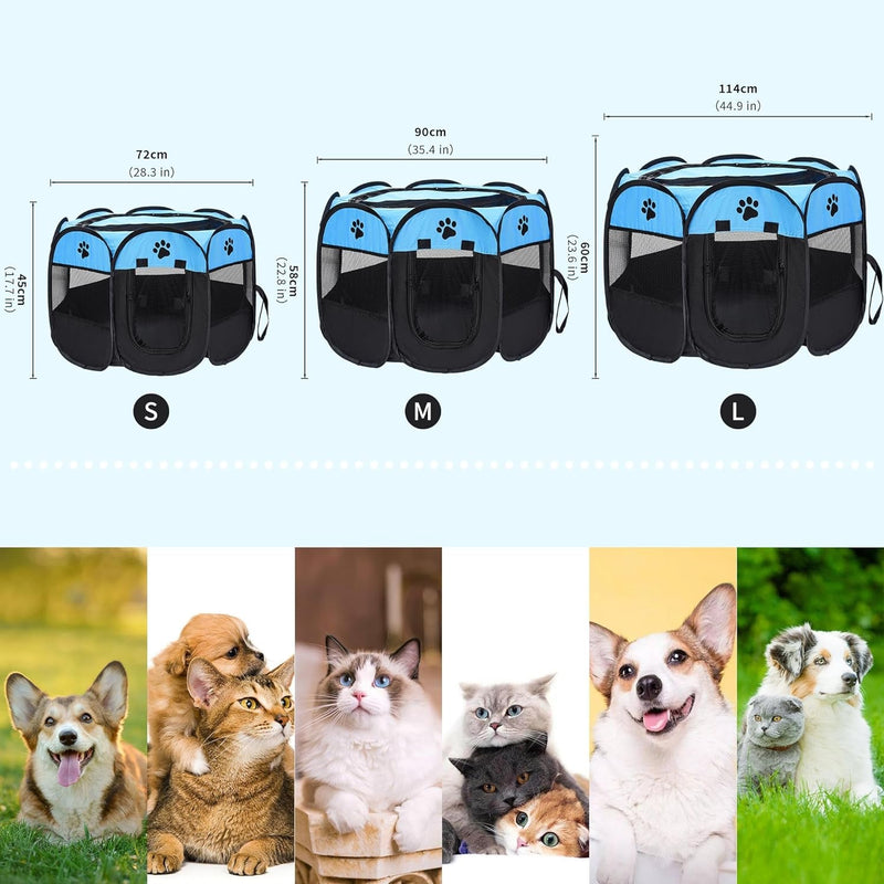 Foldable Dog Playpen with Removable Shade Cover - Portable IndoorOutdoor Kennel with Carry Case and Pen Tent BlueBlack Medium