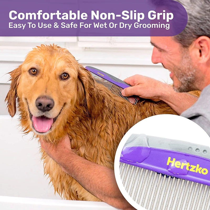 Hertzko Pet Combs - Small & Large Comb Included for Both Small & Large Areas - Removes Tangles, Knots, Loose Fur and Dirt - for Everyday Use for Dogs and Cats with Short or Long Hair (Pack of 2)