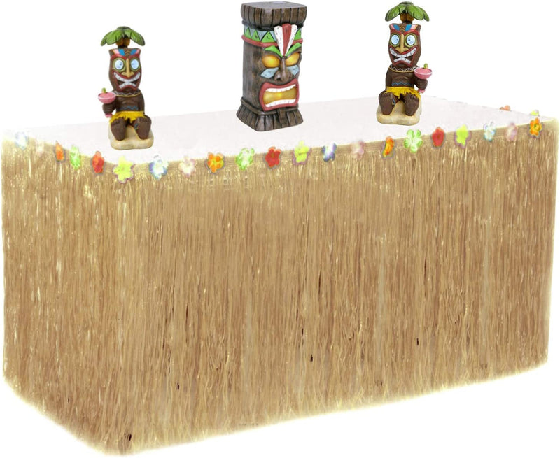 AnapoliZ Hawaiian Table Skirt 11ft Long Stretches to 30ft! | (29" Tall) Brown Grass Table Skirts | Hibiscus Luau Party Decoration | Tropical Theme Decor (1 Table Skirt)
