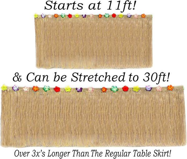 AnapoliZ Hawaiian Table Skirt 11ft Long Stretches to 30ft! | (29" Tall) Brown Grass Table Skirts | Hibiscus Luau Party Decoration | Tropical Theme Decor (1 Table Skirt)