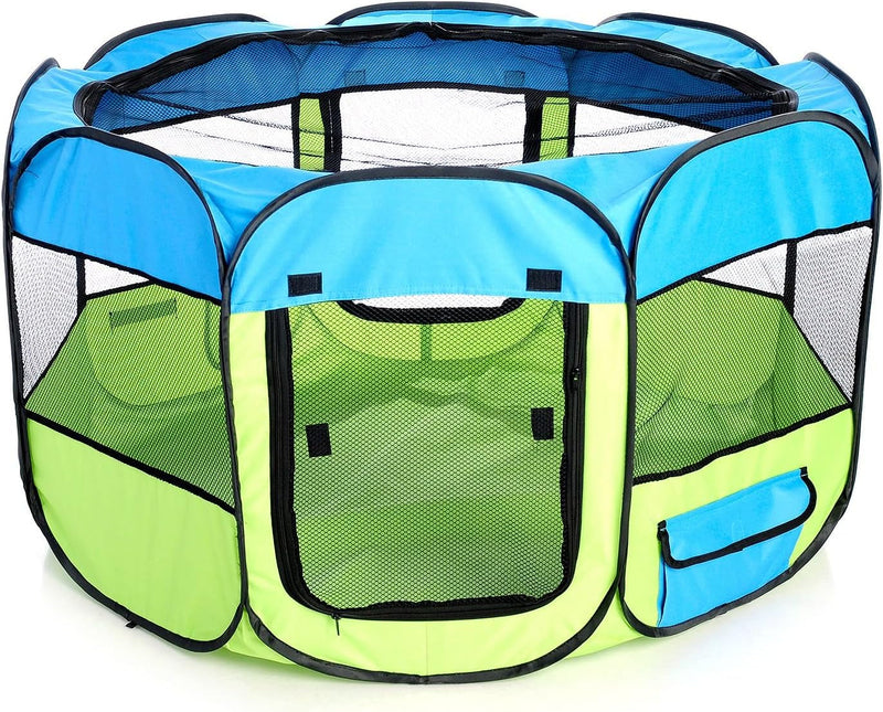 Lightweight Folding Pet Playpen with Mesh  Zippered Entrances - For Cats  Dogs Travel-Friendly