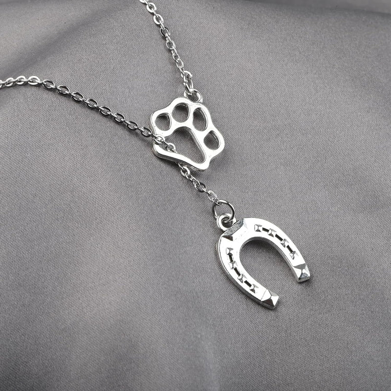 Horse Dog Lover Y Necklace - Horseshoe Paw Charm Girls Jewelry Gift