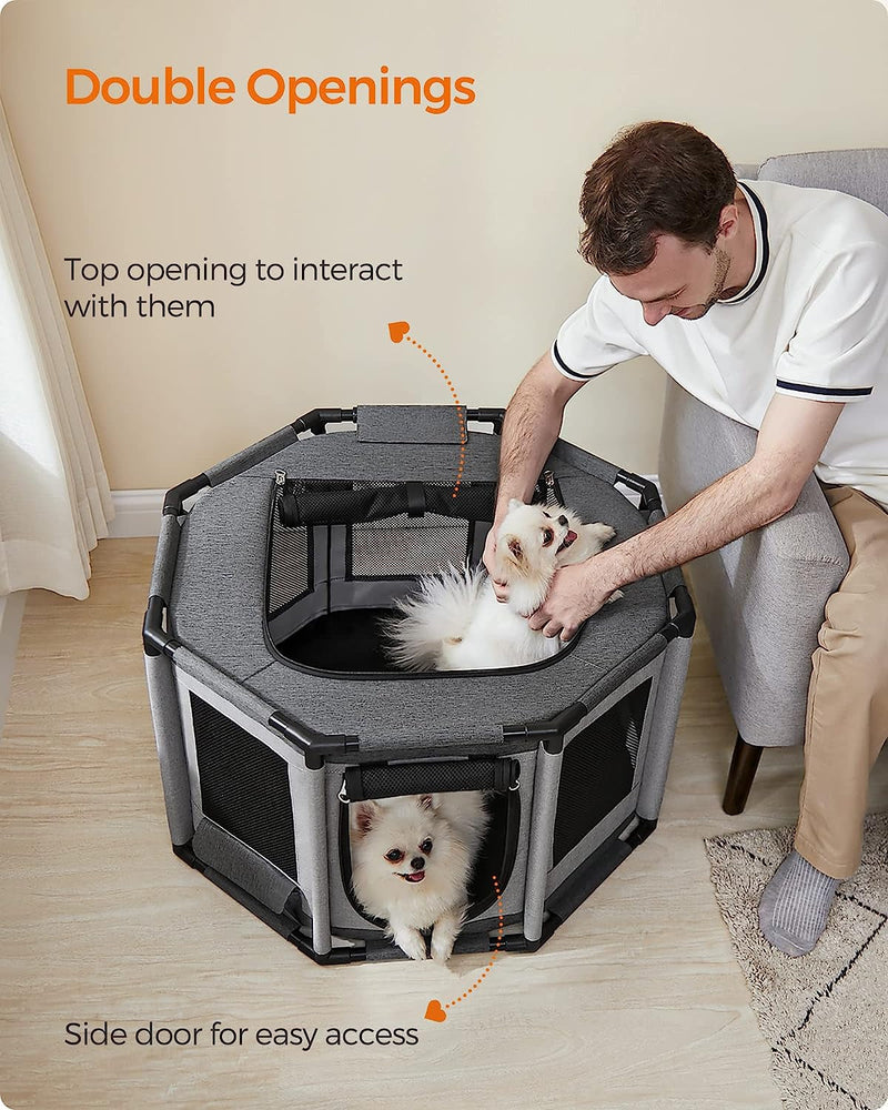 Feandrea Dog Playpen - Octagon Crate M Breathable Mesh Dove Gray  Slate Gray