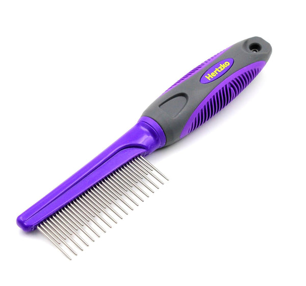 Hertzko Long & Short Teeth Pet Fur Comb - Dog & Cat Hair Detangler, Brush, & Cat Dematting Tool - Hertzko Dog Brush - Grooming Supplies for Removing Matted Hair (Long Teeth)