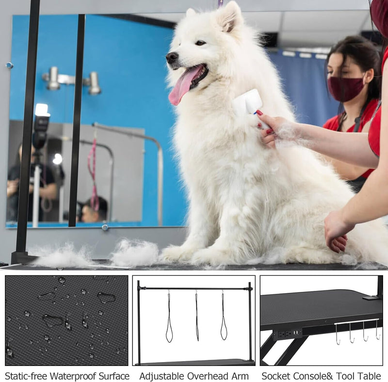 Heavy Duty Lift Dog Grooming Table, Professional Electric Grooming Arm Table for Pets & Large Dogs Adjustable Height: 9.4"-39.4" Non-Slip Desktop with Gantry Crane Set, Fixture *4 Noose*2