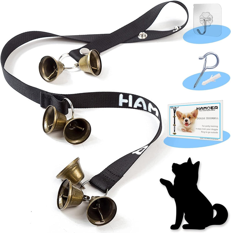 Potty-Training Dog Doorbells with Mounting Hooks - Adjustable Premium Quality 7 Extra Loud Bells for Puppies and Dogs Silver