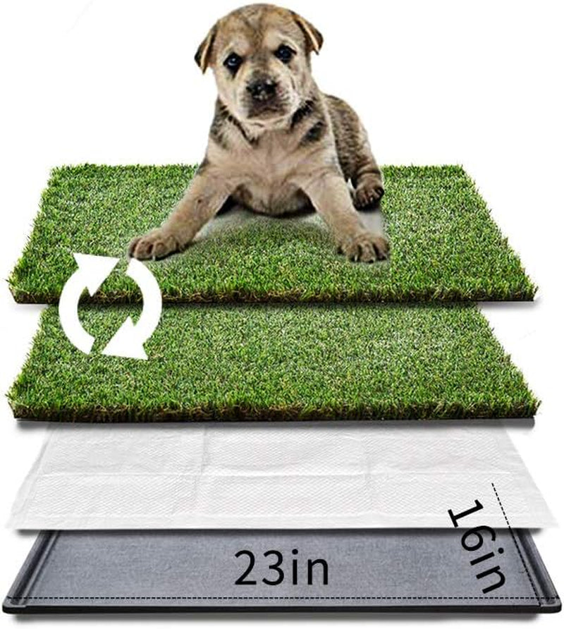 HQ4us Dog Grass pad with Tray Large Dog Litter Box Toilet 34”×23”, 2×Artificial Grass for Dogs,Pee pad, Realistic, Bite Resistance Turf, Less Stink, Potty for Balcony,