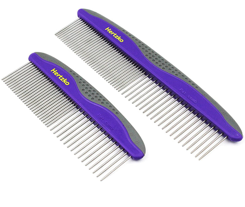 Hertzko Pet Combs - Small & Large Comb Included for Both Small & Large Areas - Removes Tangles, Knots, Loose Fur and Dirt - for Everyday Use for Dogs and Cats with Short or Long Hair (Pack of 2)