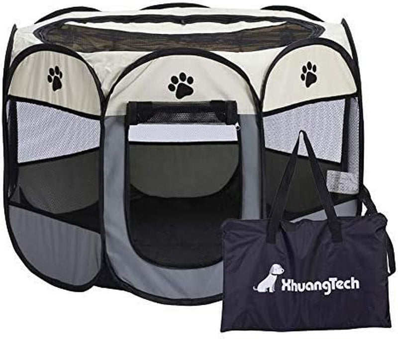 Portable Pink Pet Playpen with Removable Mesh Shade Cover - Foldable