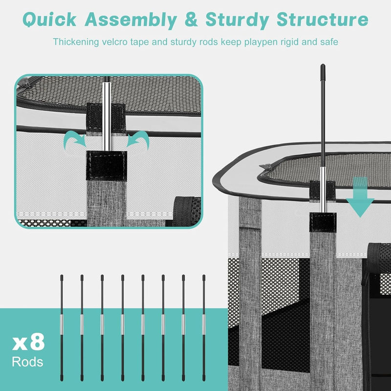 Foldable Pet Playpen for Indoors and Travel with Carrying Case - Cat and Dog Cage for Indoor and Outdoor Use