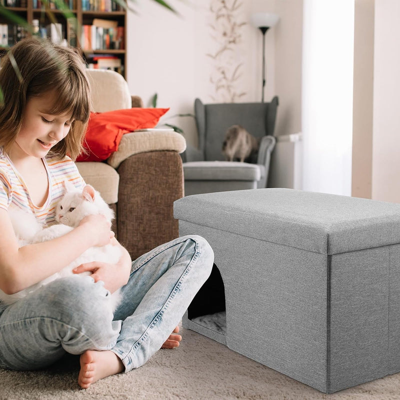 Large Dark Gray Cat Litter Box Ottoman with Bed and Washroom for Cat and Dog - 284 x 158 x 158 in