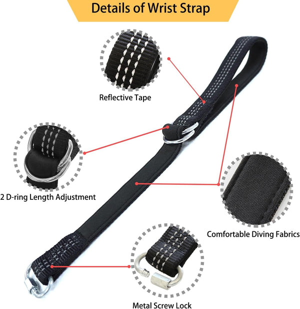 Wrist Strap for Stroller Wheelchair Dog Leash - Hand Free with Cushioned Fabric and Reflective Strips 19 Inches Black
