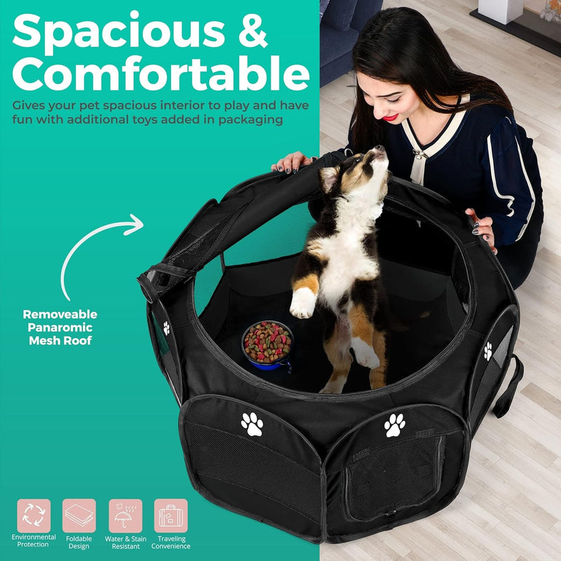 IndoorOutdoor Dog Playpen - Foldable Portable  with Additional Toys  Bag Small-Black