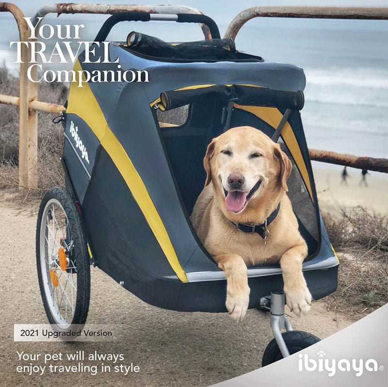 Hercules Large Dog Stroller for Large Dogs and Cats - Foldable Spacious with Pneumatic Tires - BlackYellow