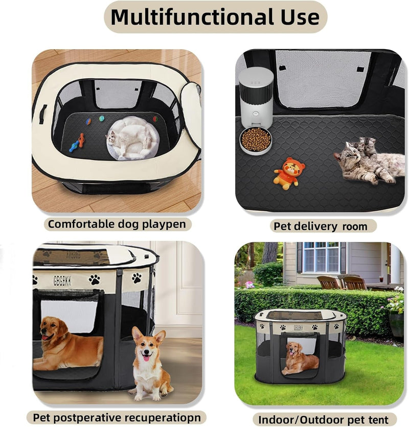 Portable Pet Playpen with Carry Case and Washable Pad IndoorOutdoor Pet Tent Foldable Dog Crate WhiteGrey L