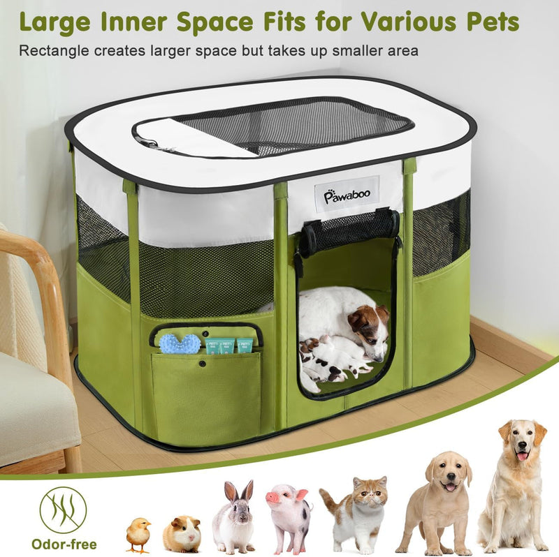 Pawaboo Portable Pet Playpen - Foldable Dog Tent Kennel for IndoorOutdoor - Free Carry Case  Bowl - For PuppyCatBunny - Green