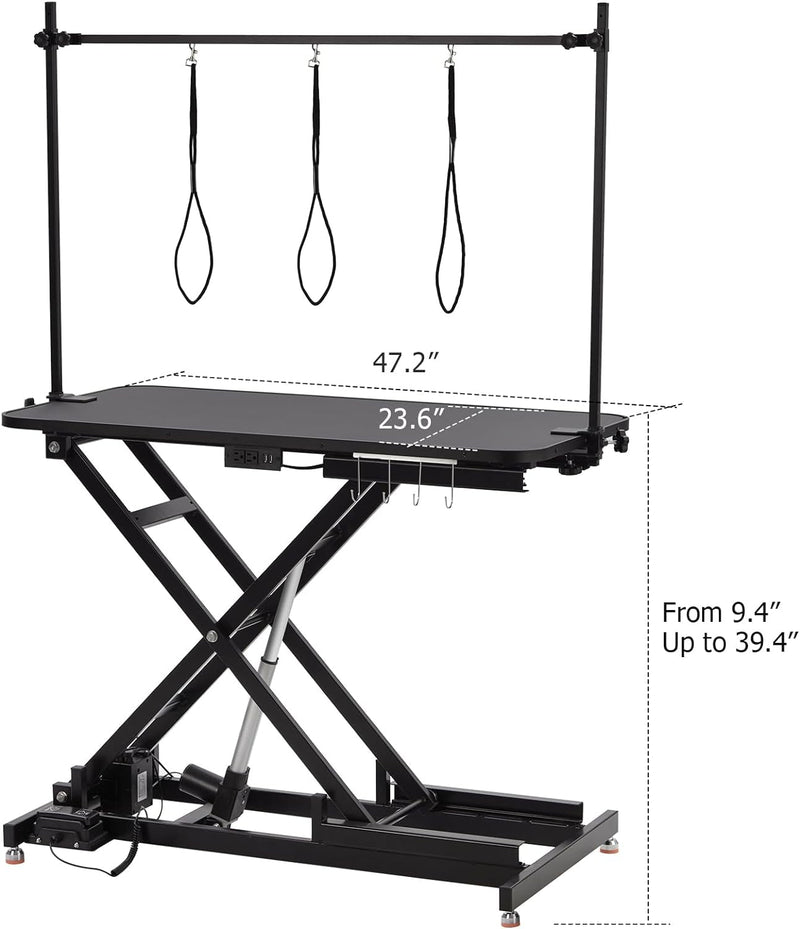 Heavy Duty Lift Dog Grooming Table, Professional Electric Grooming Arm Table for Pets & Large Dogs Adjustable Height: 9.4"-39.4" Non-Slip Desktop with Gantry Crane Set, Fixture *4 Noose*2