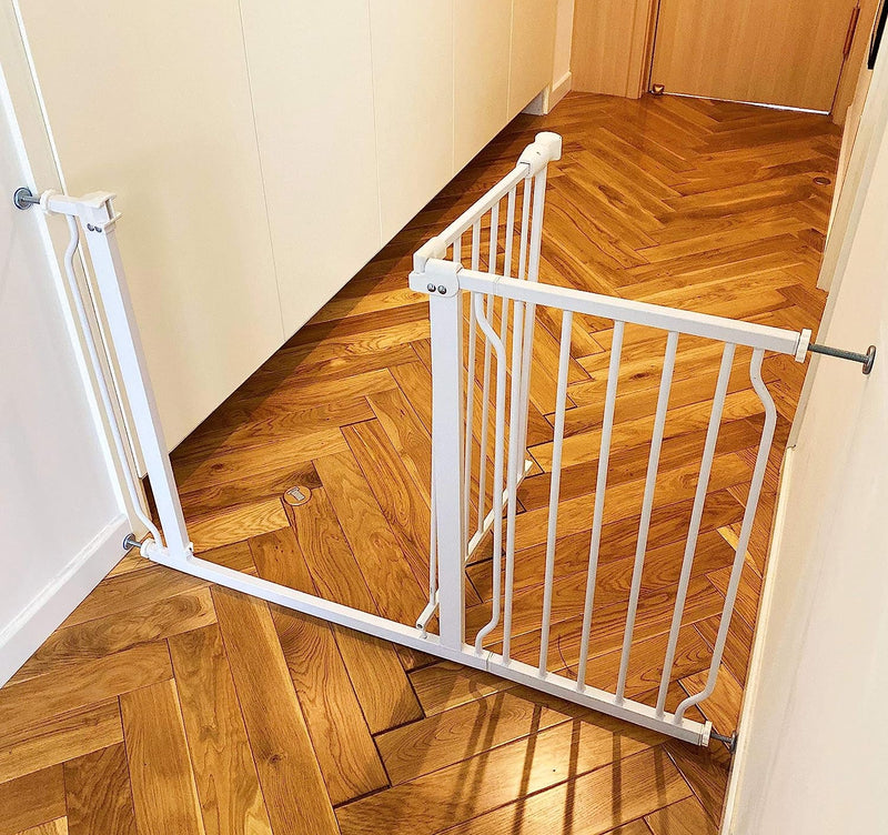 Easy Walk-Thru Safety Gate - Auto-CloseHold-Open - Fits 433 to 48 Inch DoorwaysStairways - 30 Inch Tall - White