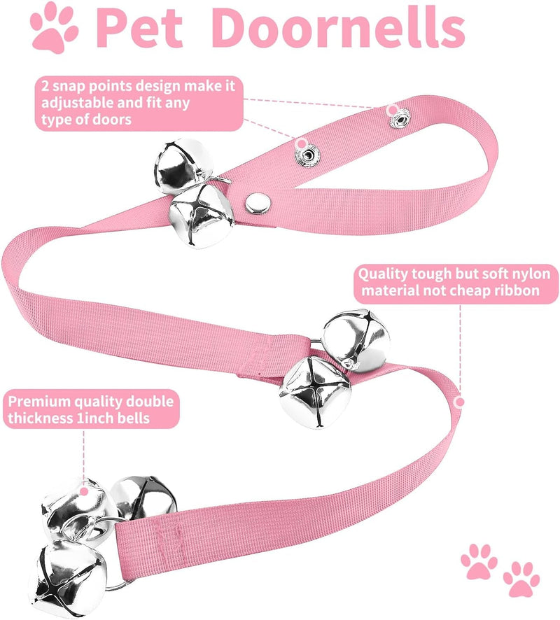 3 Pack Dog Doorbells - Pet Training Bells for Potty Training and Communication - Large Adjustable Strap Bell Pink