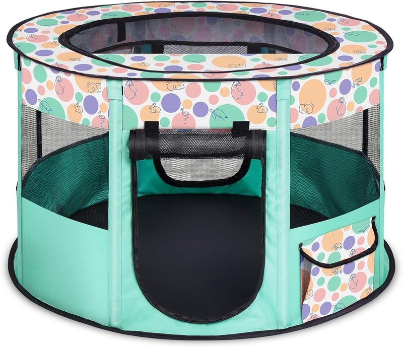 Foldable Pet Playpen with Dual Doors Oxford Fabric and Travel Bag - IndoorOutdoor Exercise Kennel