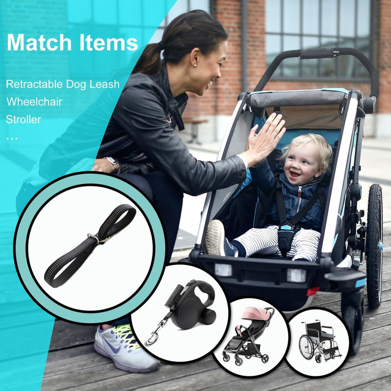 Wrist Strap for Stroller Wheelchair Dog Leash - Hand Free with Cushioned Fabric and Reflective Strips 19 Inches Black