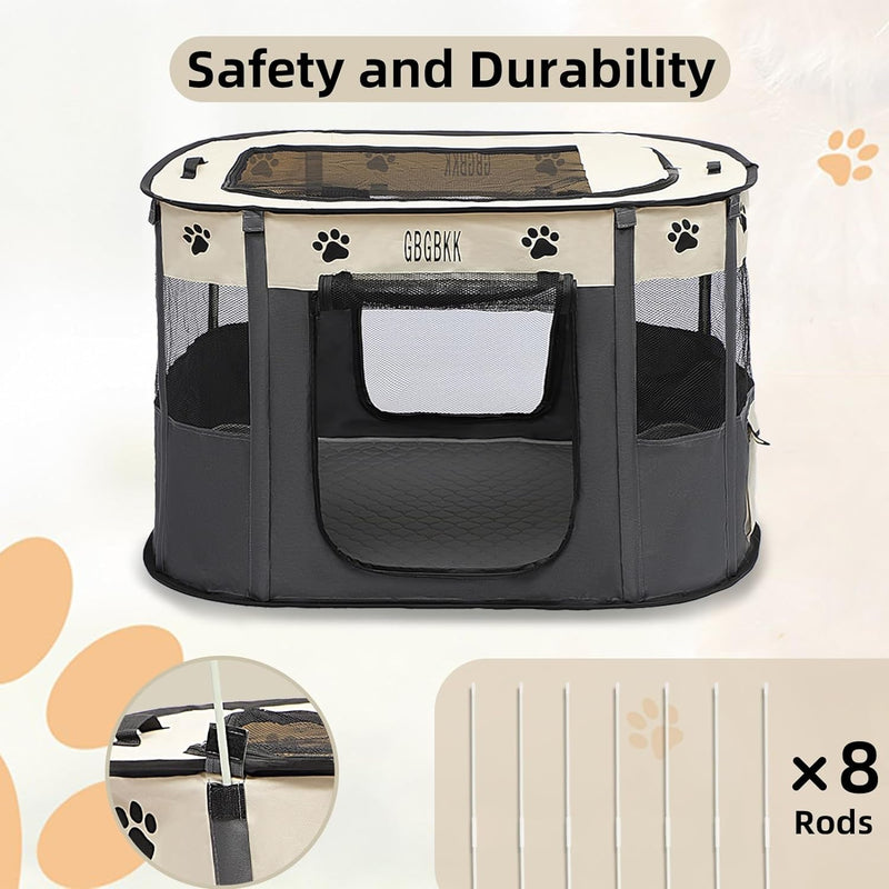 Portable Dog Playpen with Carrying Case and Waterproof Pee Pad - White