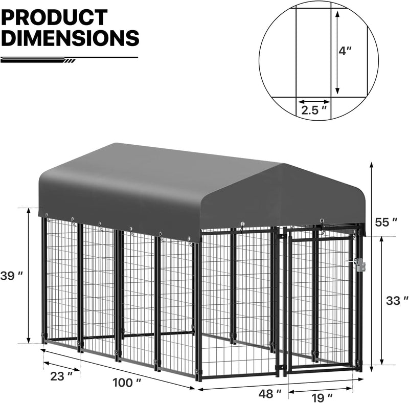 Heavy Duty Outdoor Dog Run Enclosure for SmallMedium Dogs - Metal Kennel with Roof and Rotating Feeding Doors Expandable Playpen - 14 Panels