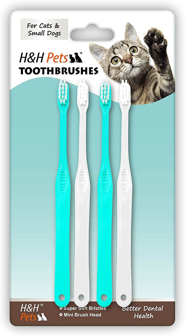 H&H Pets Dog Toothbrushes from Large to Small| Best Professional Dog Cat Toothbrush Series with Many Design & Size Options Breeds - 4 Count - Single Head (Mini)